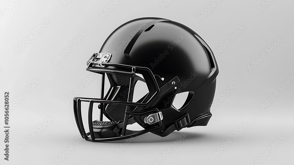 Naklejka premium A black football helmet, shiny and with a face mask.