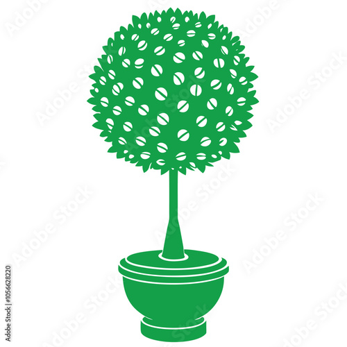 Minimalist topiary tree icon with a simple potted plant design, ideal for landscaping, garden themes, and eco branding. Perfect for eco-friendly and modern design projects.