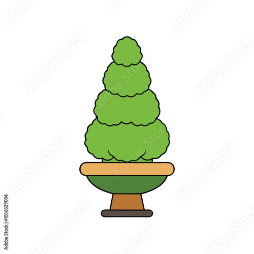 Minimalist topiary tree icon with a simple potted plant design, ideal for landscaping, garden themes, and eco branding. Perfect for eco-friendly and modern design projects.