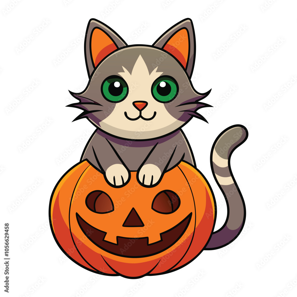 a cat with a jack o lantern on white background a cat with a jack o lantern on white background