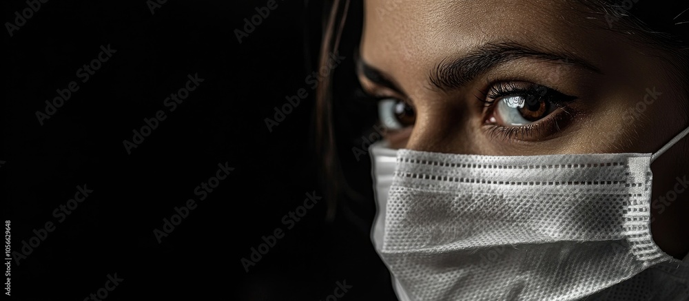Face Of A Women Wearing A Mask For Protection From Coronavirus Copy Space Face Of A Women Wearing A Mask For Protection From Coronavirus Copy Space