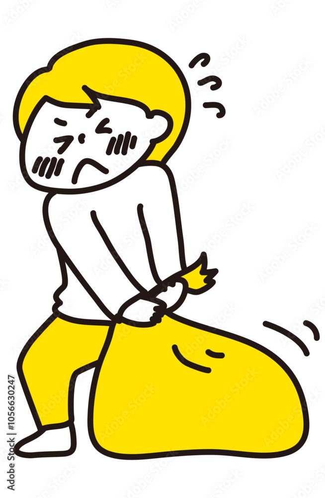 重いゴミ袋を一生懸命に運んでいる女性（2色）