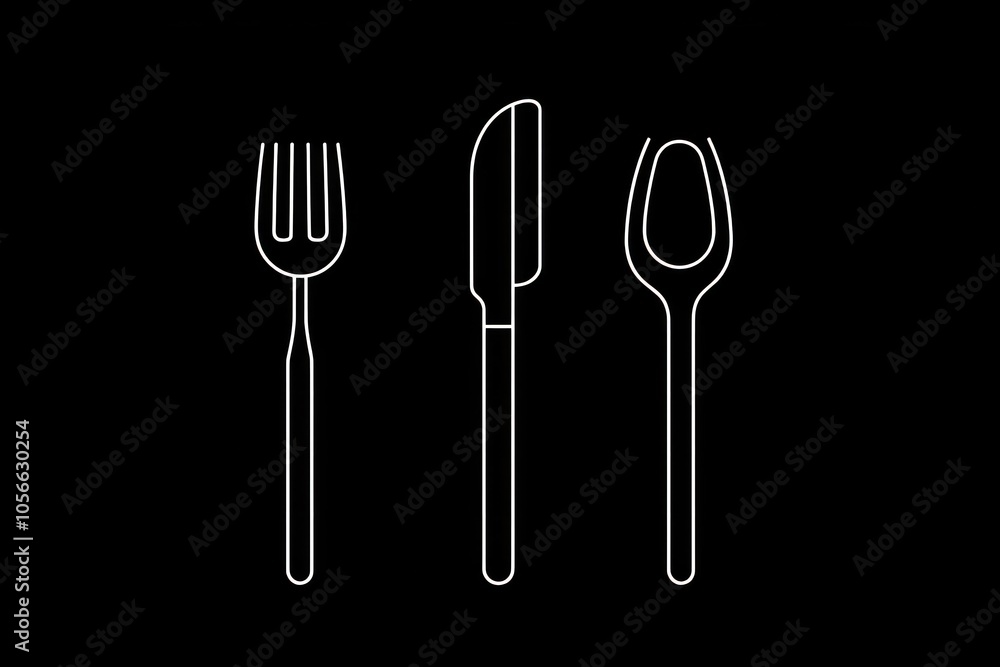 Elegant glyph icon for cutlery set, sleek design symbolizing dining utensils.