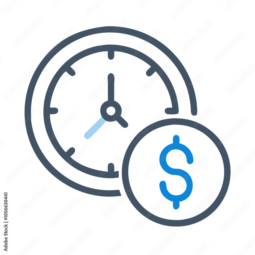 Clock and dollar symbol icon representing time and money

