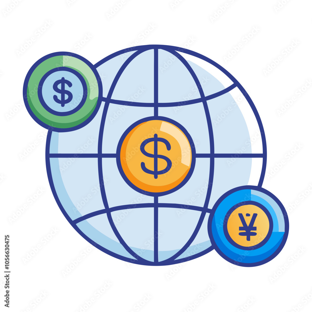 Global currency symbol with globe and currency icons
Global currency symbol with globe and currency icons