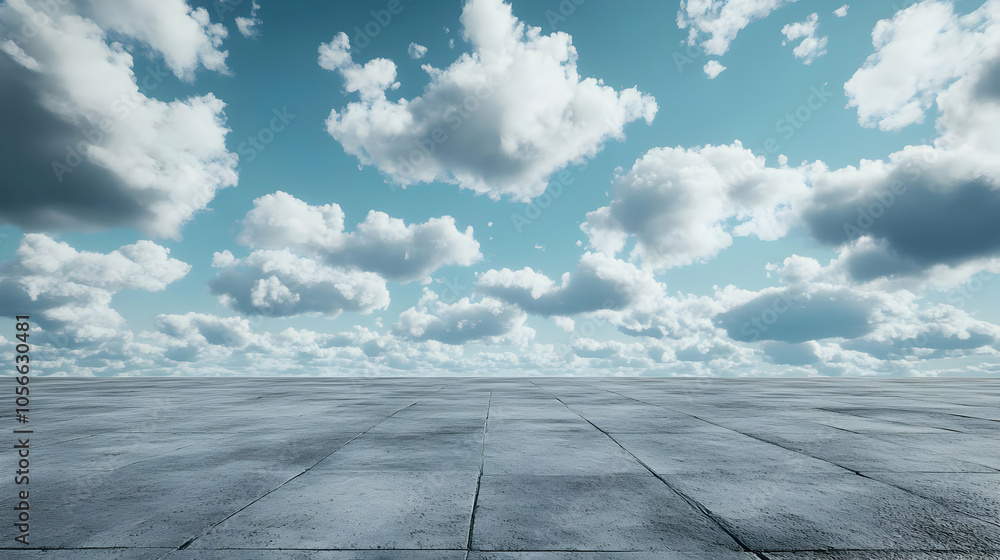 Concrete Floor with Cloudy Sky Background Illustration Concrete Floor with Cloudy Sky Background Illustration