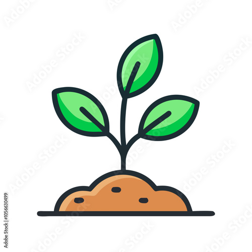  Growing plant icon with leaves and soil