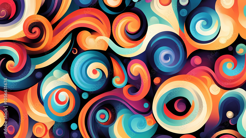 Vibrant abstract swirls and patterns create mesmerizing fusion of colors, showcasing dynamic interplay of shapes and hues that evoke sense of energy and creativity. Psychedelic Patterns. Illustration Vibrant abstract swirls and patterns create mesmerizing fusion of colors, showcasing dynamic interplay of shapes and hues that evoke sense of energy and creativity. Psychedelic Patterns. Illustration