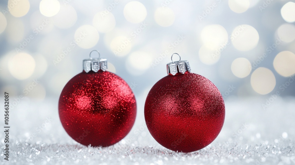 Elegant Ruby Red Christmas Ornaments with Bokeh Background Elegant Ruby Red Christmas Ornaments with Bokeh Background