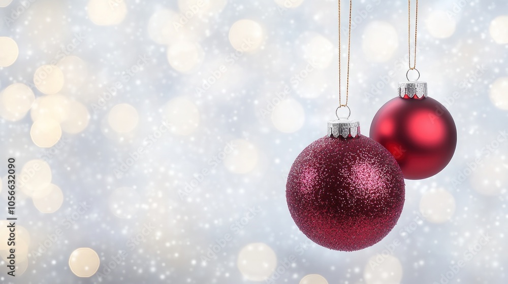 Elegant Red Christmas Ornaments on Soft Background Elegant Red Christmas Ornaments on Soft Background