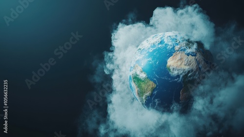 A globe shrouded in thick smoke, vividly illustrating the impact of carbon pollution, greenhouse gases, and the urgent crisis of global warming on Earth's environment photo