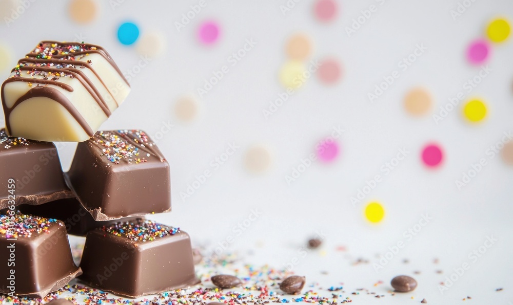 Colorful Chocolate Treats with Sprinkles and Background Colorful Chocolate Treats with Sprinkles and Background