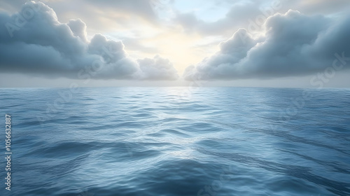 Ocean Water Background with Cloudy Sky Illustration