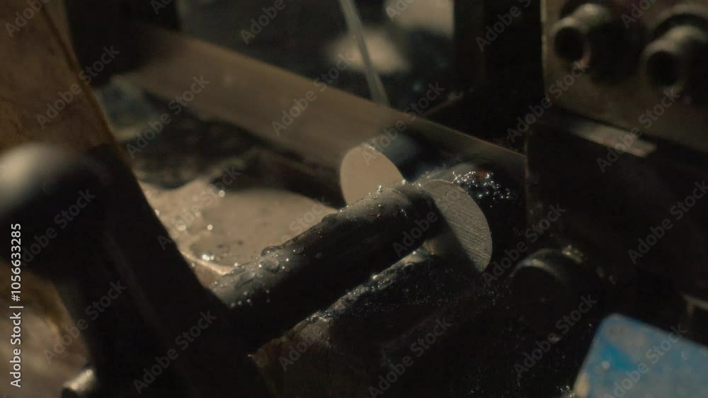 Close up view of the water cooling of a CNC cutting machine Close up view of the water cooling of a CNC cutting machine