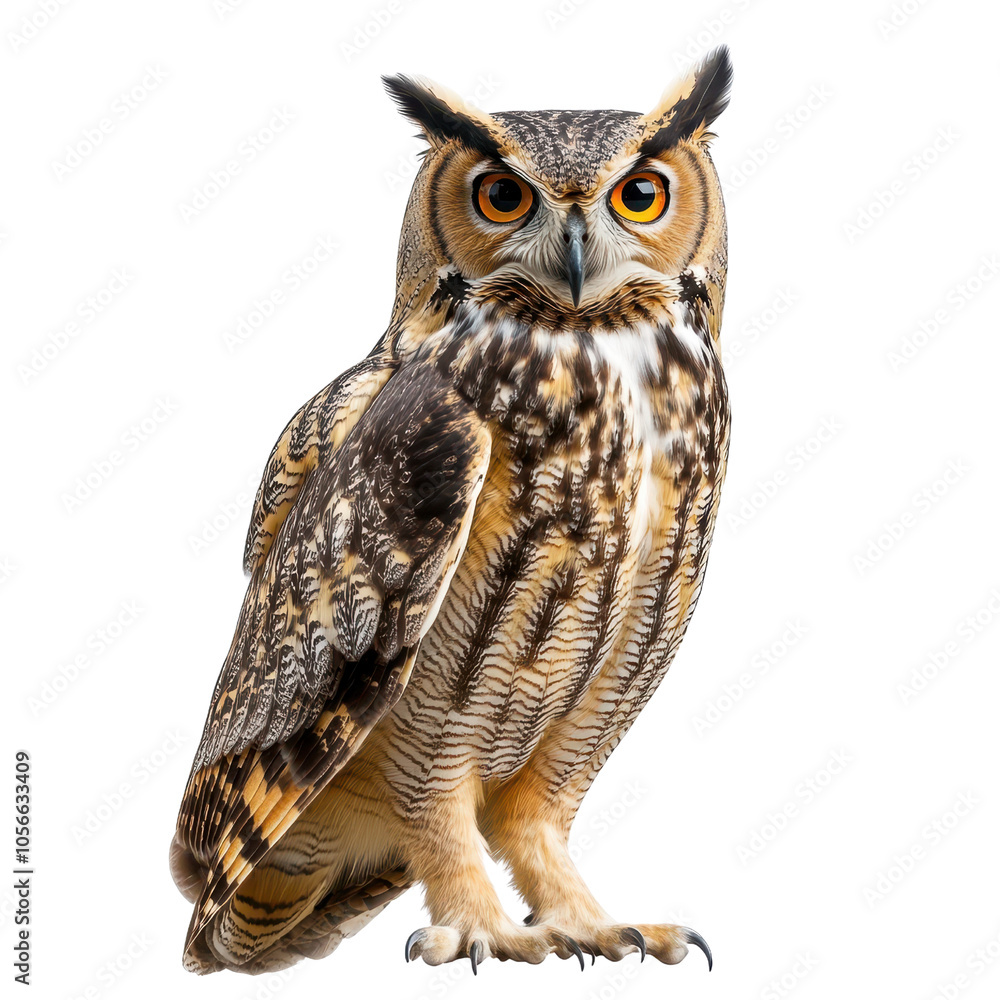 Naklejka premium Majestic Owl Perched in Natural Habitat, isolated, transparent background, white background, no background