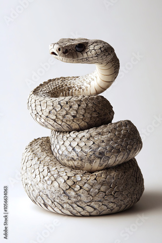 Rattlesnake coiled with its rattle raised in a defensive posture photo