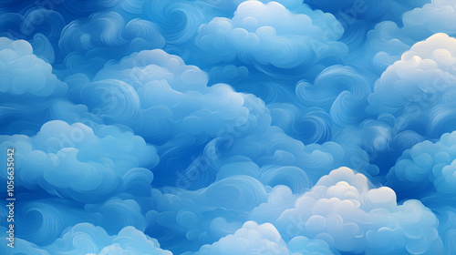 Seamless vector pattern depicting a blue turbulent cloudy sky in the impressionist paintings. photo