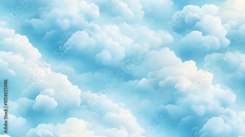 Seamless vector pattern depicting a blue turbulent cloudy sky in the impressionist paintings. photo