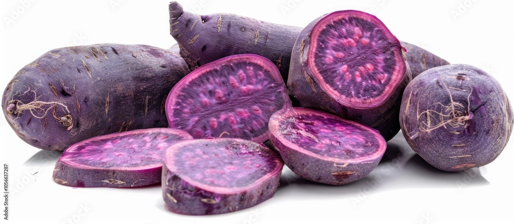 Purple Sweet Potatoes Over White Background Purple Sweet Potatoes Over White Background