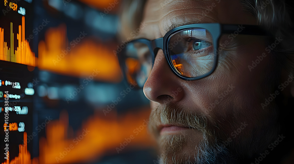 Man Looking at Data on Screen - Realistic Image Man Looking at Data on Screen - Realistic Image
