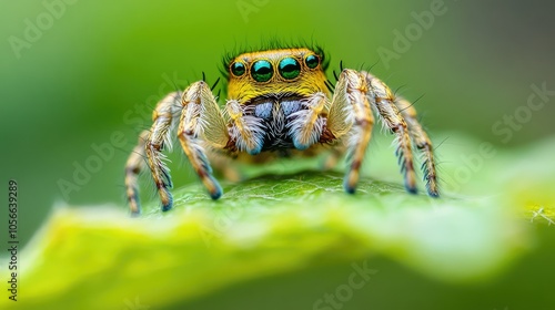 A small jumping spider in motion on a leaf capturing the essence of macro photography s beauty photo