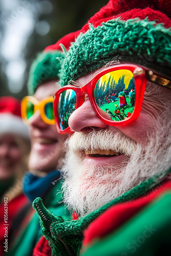 Santa Claus in Sonnenbrille reflektiert das Weihnachtsfest