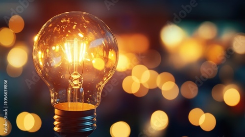 Close up of a light bulb symbolizing innovative ideas and digital marketing creativity set against a blurred background with a glare effect