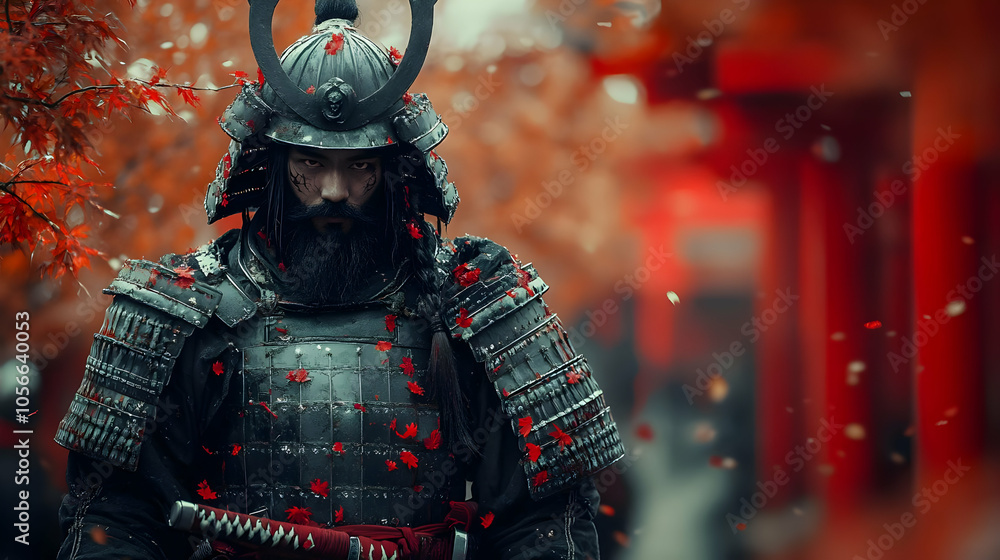 Samurai Warrior in Autumn Illustration Samurai Warrior in Autumn Illustration