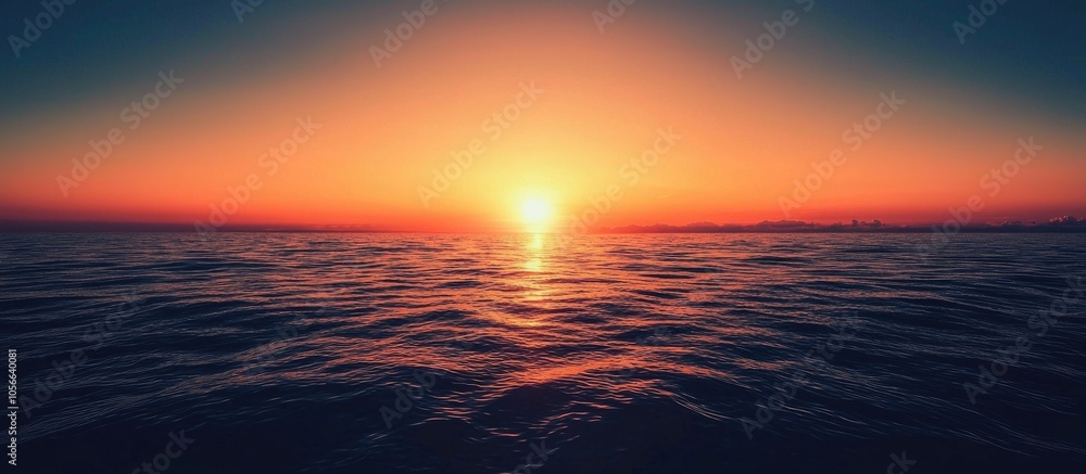 Obraz premium Sunset Over The Horizon Of The Ocean With Cloudless Sky