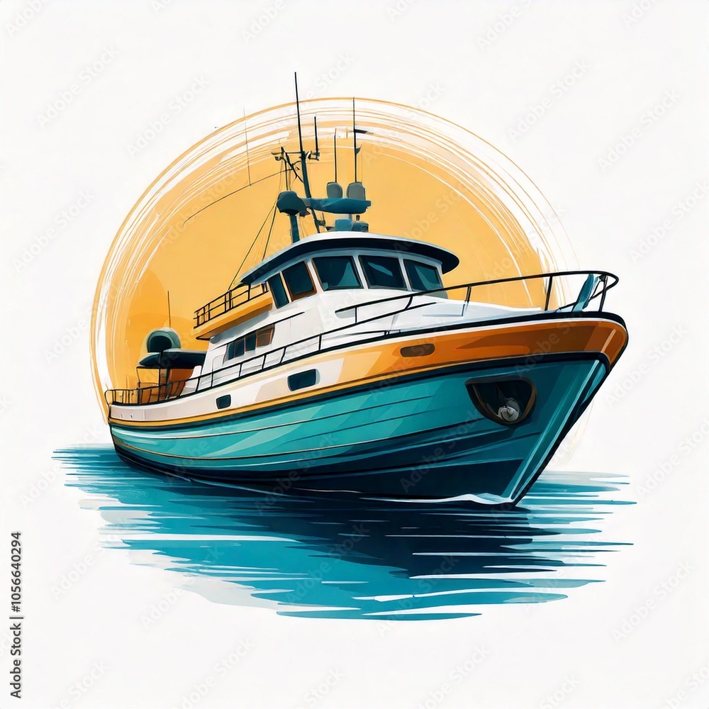 Boat transportation logo design in a flat art style Boat transportation logo design in a flat art style