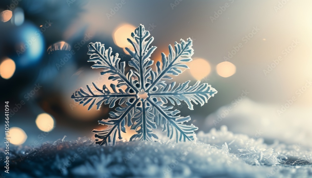 Snowflake ornament on snow Snowflake ornament on snow