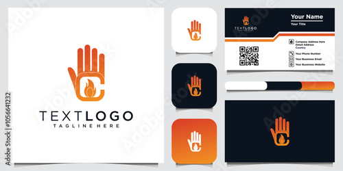 Hand logo design creative hand logo unique and modern with letter C business card template