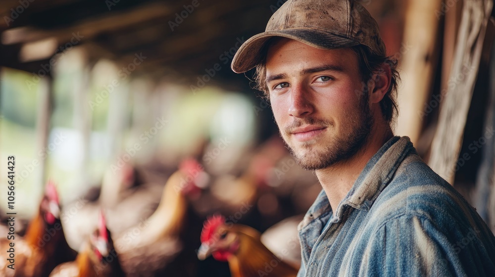 Portrait of a young farmer working in a poultry farm Portrait of a young farmer working in a poultry farm