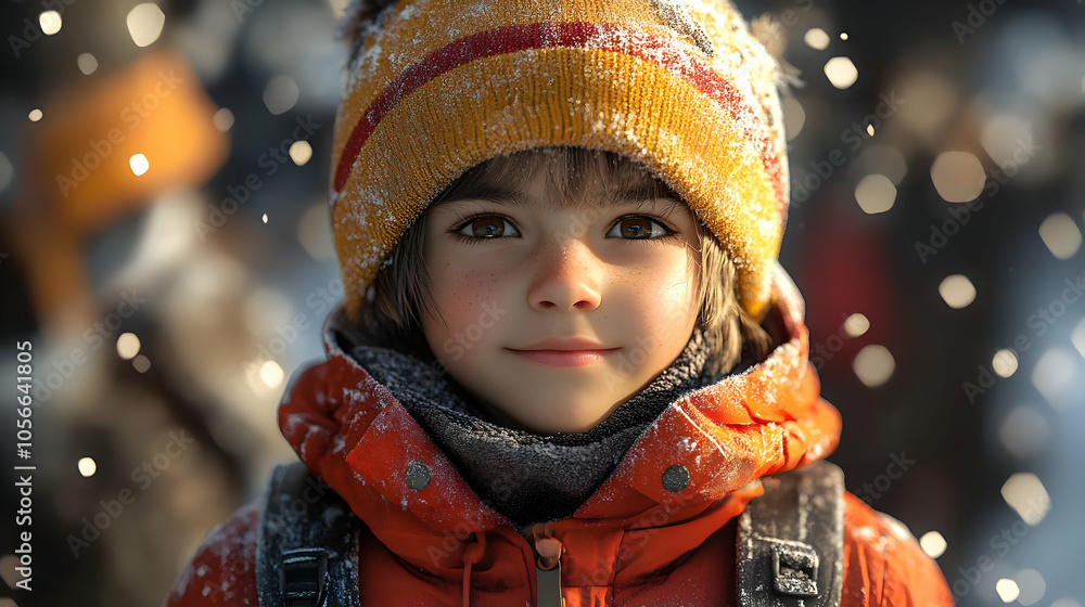 Smiling Boy in a Winter Scene - 3D Illustration Smiling Boy in a Winter Scene - 3D Illustration