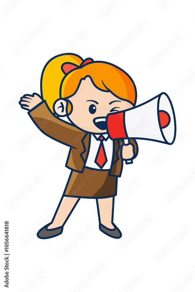 Businesswoman with Megaphone Announcing Businesswoman with Megaphone Announcing