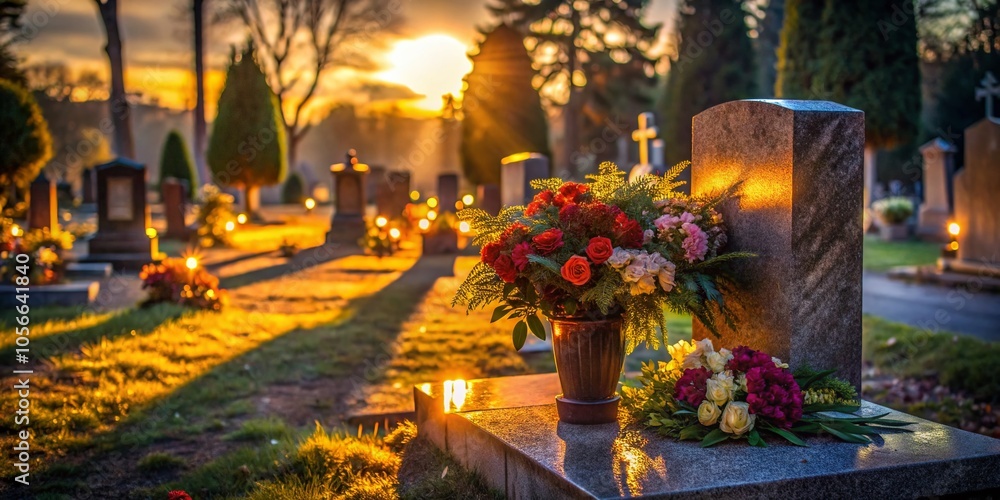 Obraz premium Dim light illuminates the poignant beauty of funeral blooms.