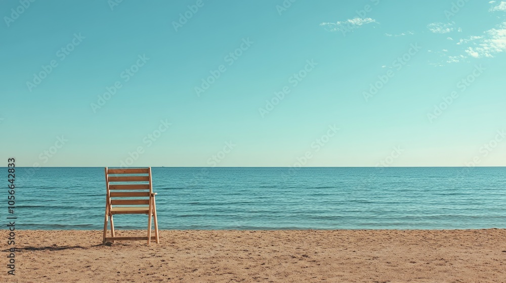 Deserted lifeguard chair on an empty beach providing a sense of solitude and tranquility Deserted lifeguard chair on an empty beach providing a sense of solitude and tranquility