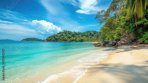 Serene tropical beach landscape with vibrant turquoise waters and picturesque surroundings