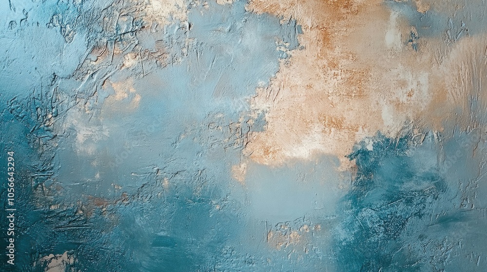 Fototapeta premium Vintage style textured wall featuring a blend of blue and brown hues with decorative plaster elements