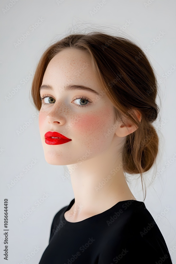 Elegant portrait of a young woman with red lips Elegant portrait of a young woman with red lips