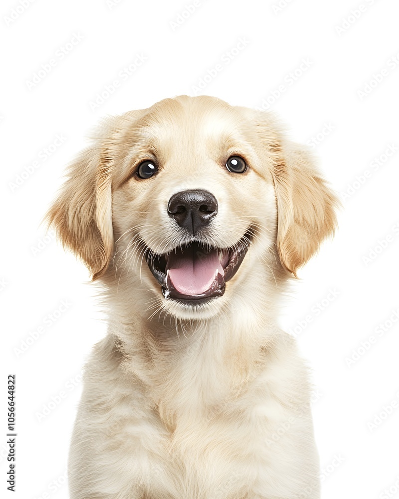 Obraz premium Happy golden retriever puppy smiling cheerfully