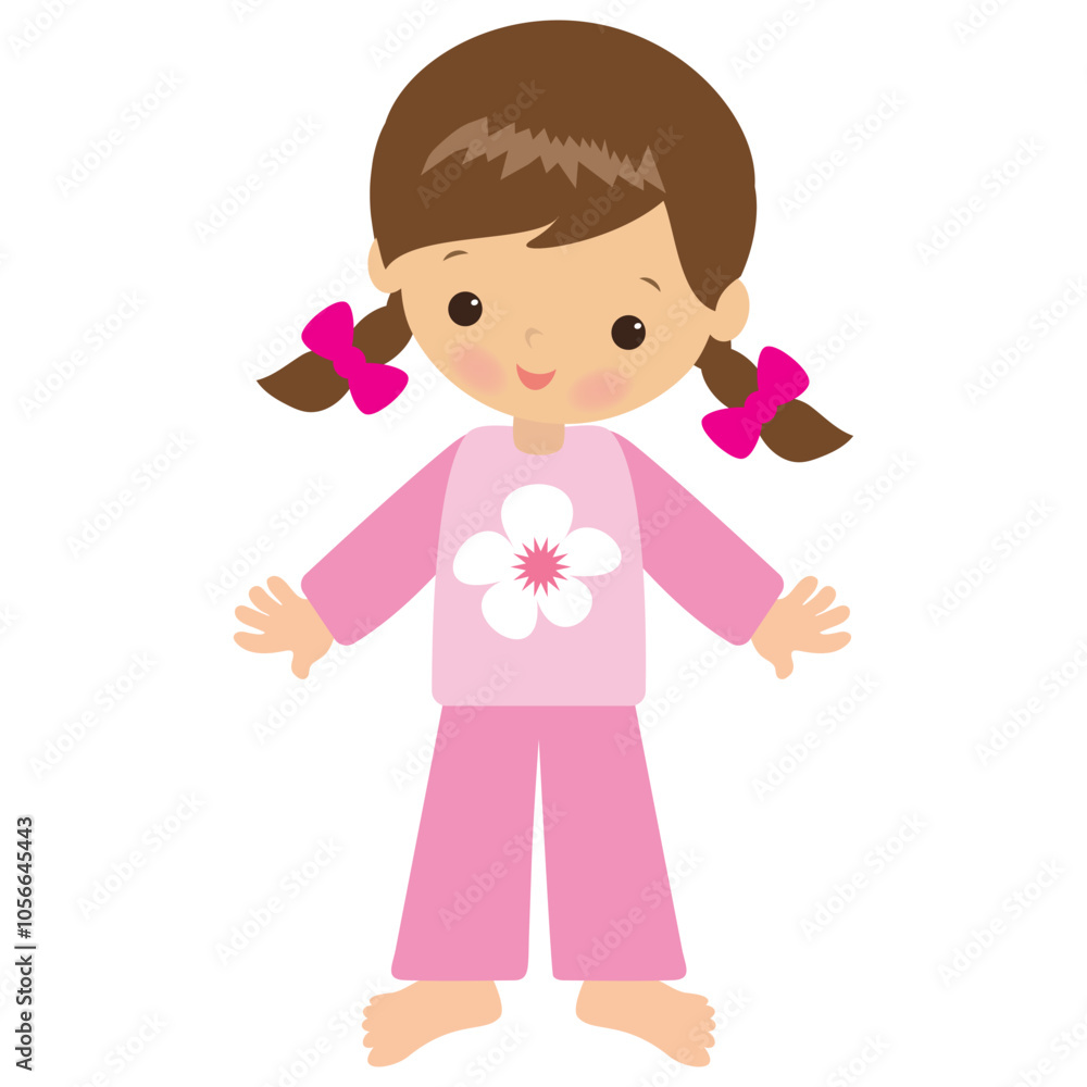 Cute little girl wearing pajamas vector cartoon illustration Cute little girl wearing pajamas vector cartoon illustration