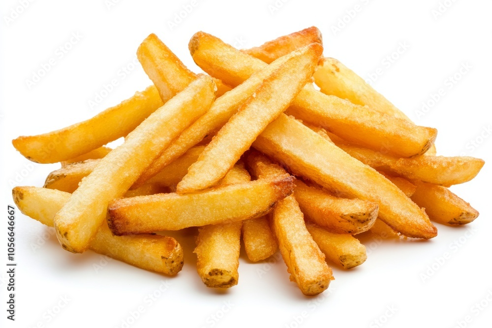 Un montón de papas fritas sobre fondo blanco. La imagen es sencilla y destaca el color dorado de las papas.
Un montón de papas fritas sobre fondo blanco. La imagen es sencilla y destaca el color dorado de las papas.