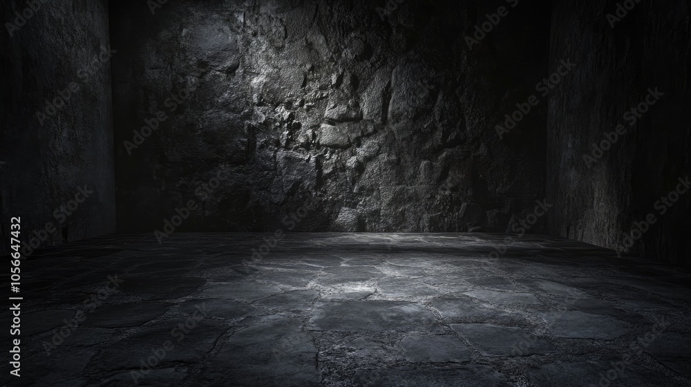 Dark abstract background with an empty stone room featuring a moody studio atmosphere Dark abstract background with an empty stone room featuring a moody studio atmosphere