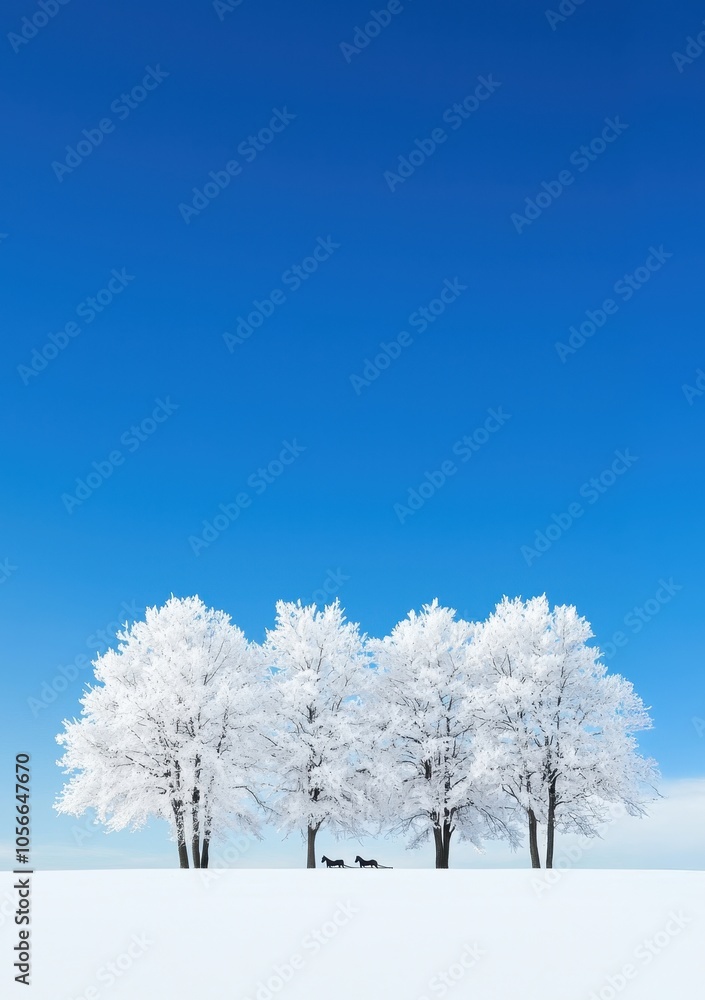 Snowy trees against a bright blue sky, minimalistic beauty, winter landscape. Snowy trees against a bright blue sky, minimalistic beauty, winter landscape.