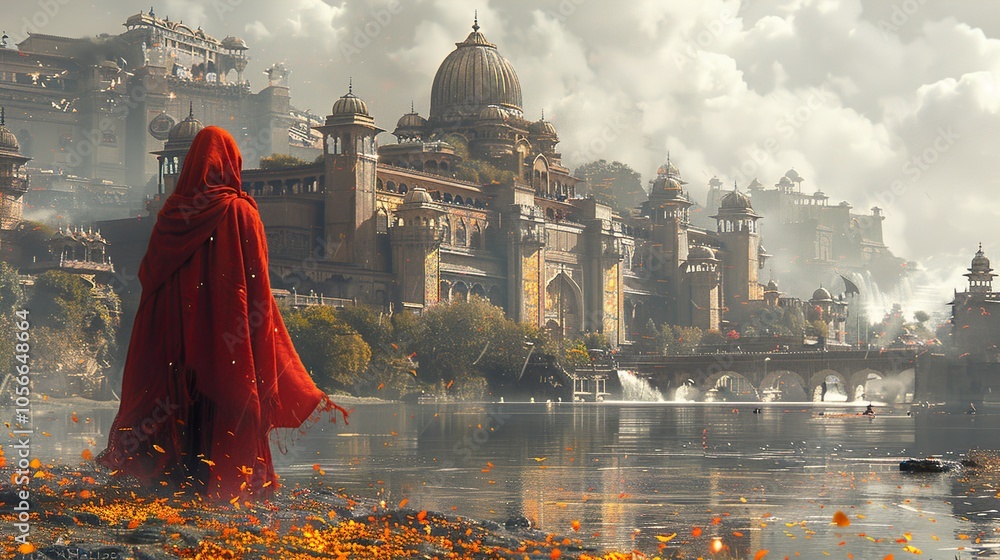 Fototapeta premium Fantasy Architecture: A Majestic Palace by the River