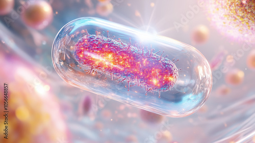 Illustration of PQQ (Pyrroloquinoline Quinone) Highlighting Its Role in Mitochondrial Function, Cellular Energy Improvement, and Brain Health with Eye-Catching Holographic Graphics
