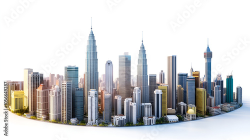 Kuala Lumpur skyscrapers Malaysia depicted against a white background