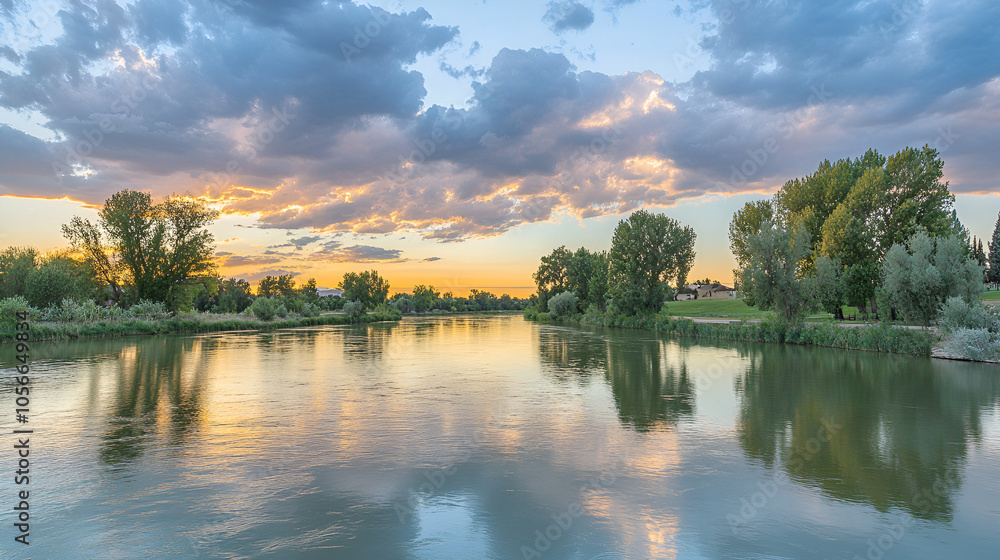 Obraz premium Serenity by the river at sunset