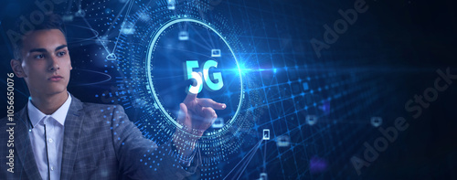 The concept of 5G network, high-speed mobile Internet, new generation networks. Business, modern technology, internet and networking concept. photo